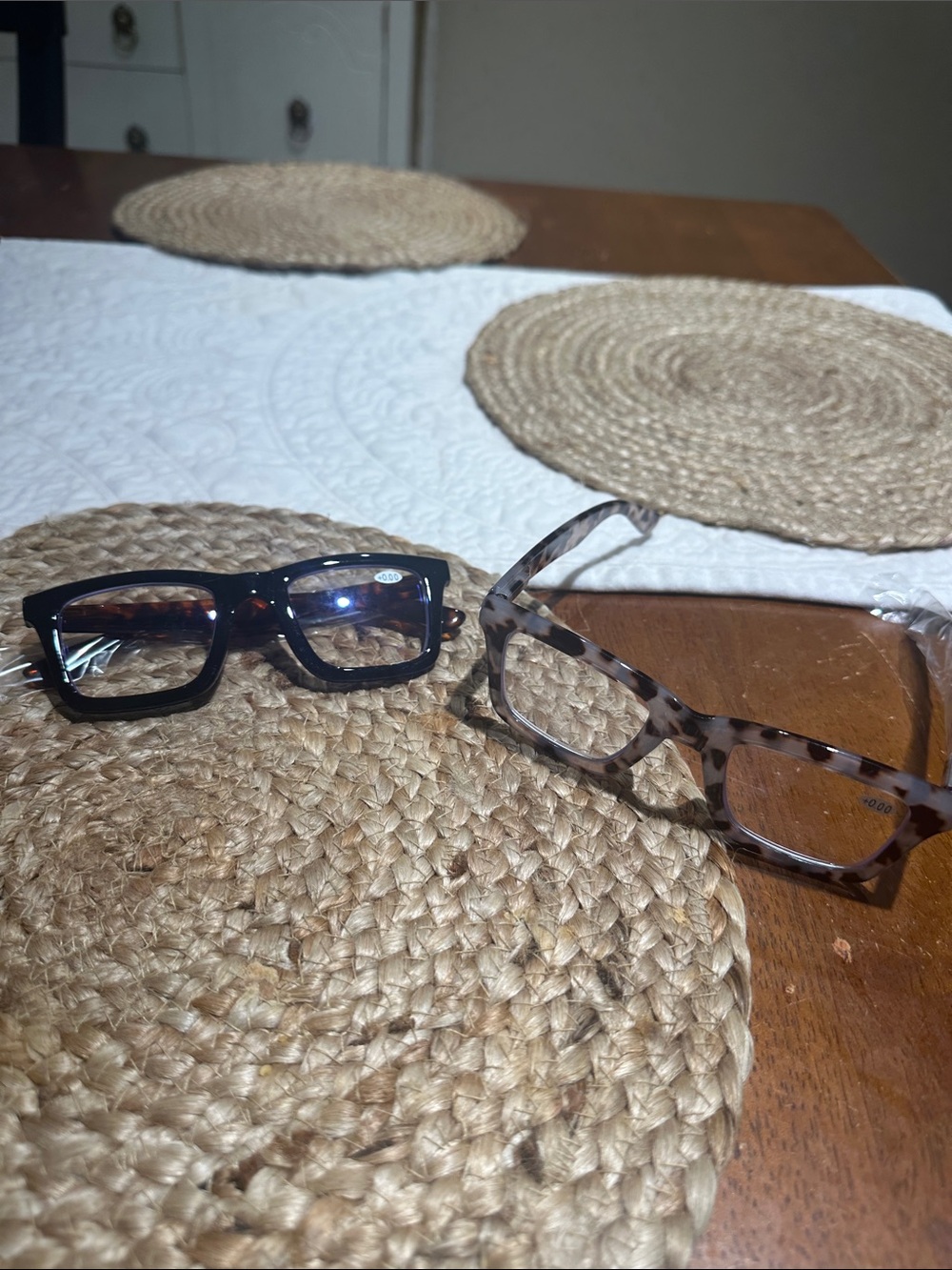Rectangular Reading (but with 0 power) Glasses - Black and Tortoiseshell